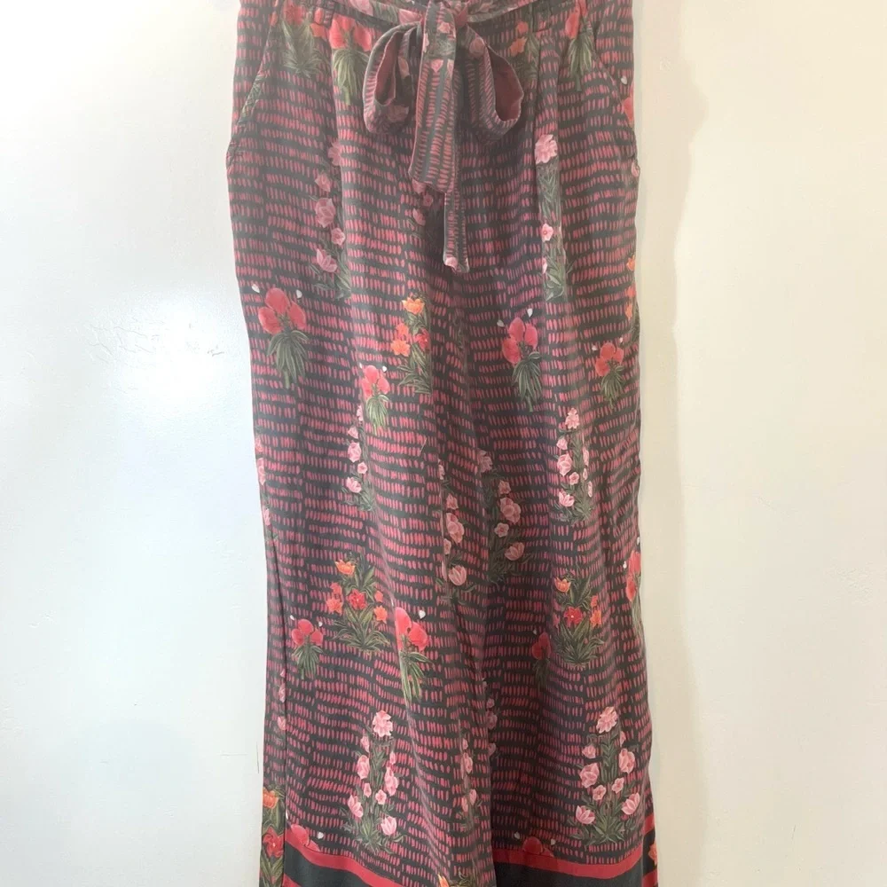 Anthropologie Floral Striped Women's Pants size small, tie waist wide leg - Picture 7 of 8